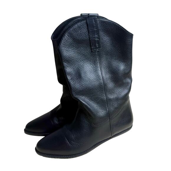 VINTAGE NINE WEST Women's Size 7 Pebbled Leather Flat Cowboy Boot Black Pull On - Picture 13 of 13